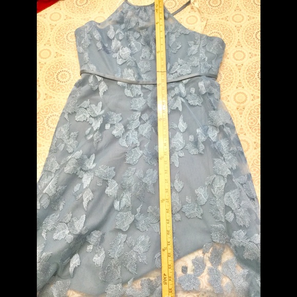 Oleg Cassini Baby Blue Embroidered Illusion Halter - Picture 5 of 8